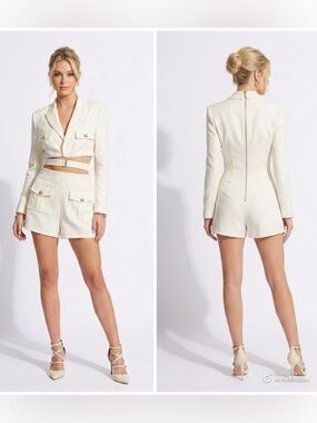 BLITHE LA Aria Blazer Romper Small NWT Cream White Gold Button Cutout BR3511